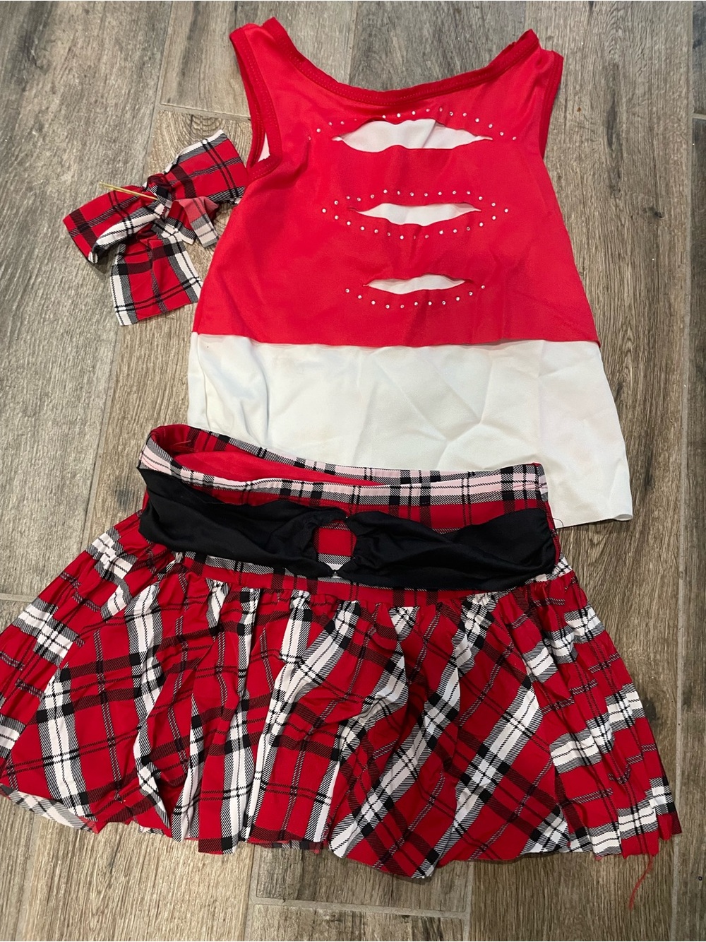 Halloween dance Girls Red and White Plaid Costume Set - child large